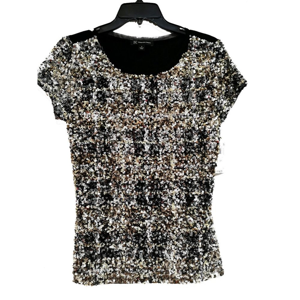 nwt Plaid Sequins Front Top black multi S